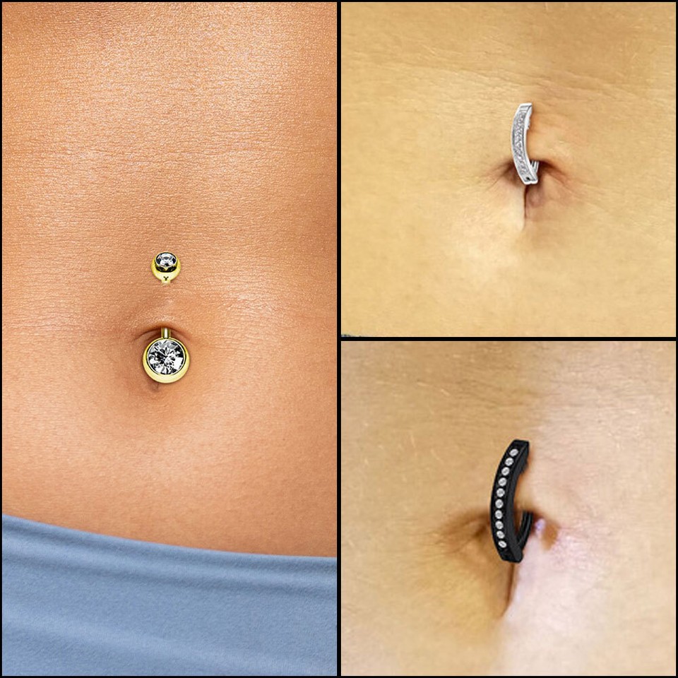 G23 Titanium 14G Double Row CZ Clicker Belly Button Ring Navel Piercing Jewelry