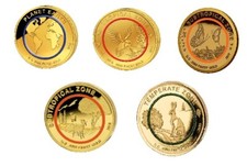 5 x Gold M&uuml;nzen im Set - Planet Erde und Klimazonen&nbsp;der Erde