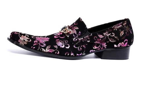 Mens Pointy Toe Floral Slip On Loafers British Youth Party Wedding Stag Shoes - Picture 6 of 8