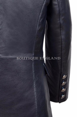 Mens GERMAN NAVAL Coat Navy Classic Military Style Real HIDE LEATHER 9490 - Picture 11 of 12