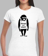 Image of KEEP IT REAL T SHIRT LADIES TEE COOL BANKSY DESIGN GRAFFITI ARTIST URBAN RETRO