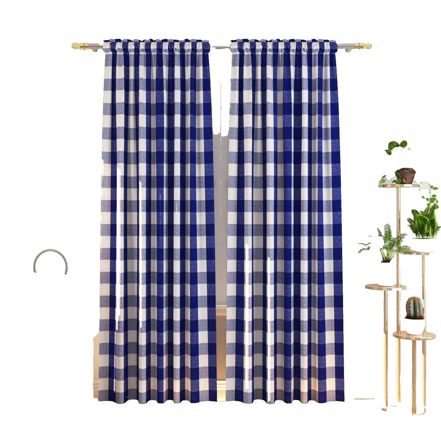 País de Algodão Xadrez Janela Cortinas