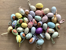 Lot Of 42 Easter Egg Ornaments Variety Paper Mache Painted Real  Wood Eggs Etc