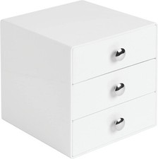 3-Drawer White Plastic Vanity Organizer Compact Storage Organization Drawers Set