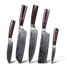 Seido Knives 5-Pieces Damascus High-Carbon Stainless Steel Master Chef Knife Set