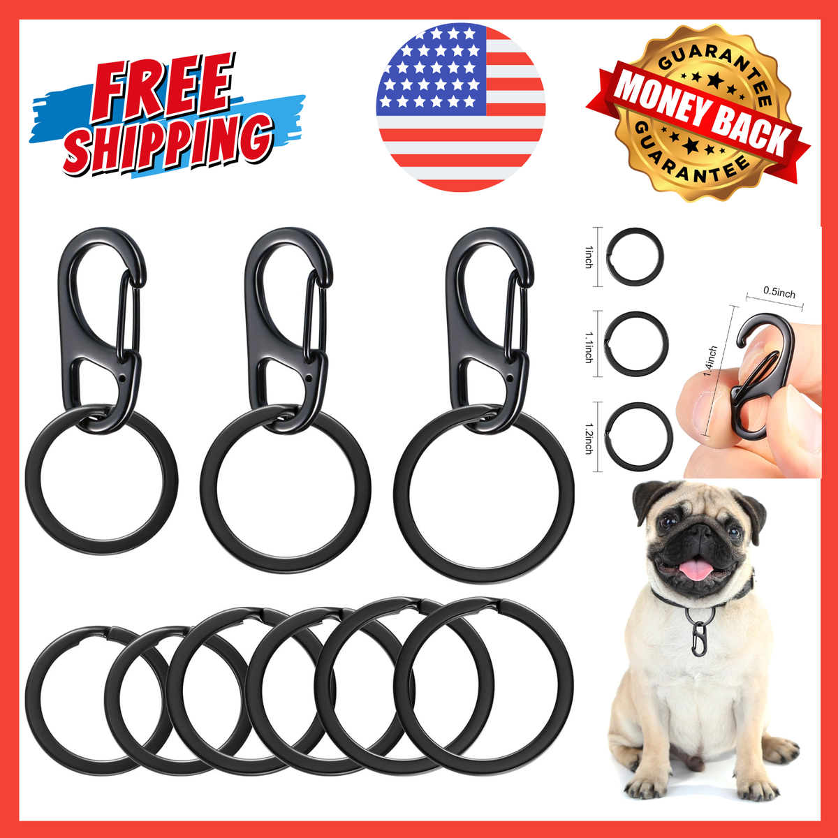 12 Pieces Dog Tag Clips Pet Tag Rings Dog ID Holder for Dogs and