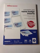 Office Depot  3"x4" Name Badge Inserts  White Convention Size  300 Pack NEW