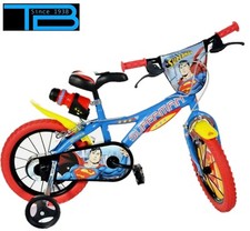 Bici Bambino 16'' Superman con rotelle/Stabilizzatori- Borraccia- Dino Bikes