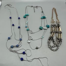 Necklace Lot Multi Strand Silver Gold Tone Beaded Statement Charming Charlie