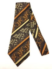 True Vintage Mens Necktie Kipper Wide Neck Tie Brown Gold White Stripe Jacquard