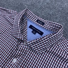 Tommy Hilfiger Shirt XL Blue Red Stripe Long Sleeve 80s Two Ply Cotton Shirt