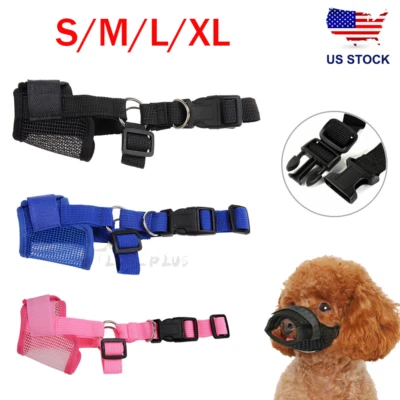 Adjustable Dog Muzzle Mouth Cover Mesh Mask Anti Stop Bite Chewing Breathable US