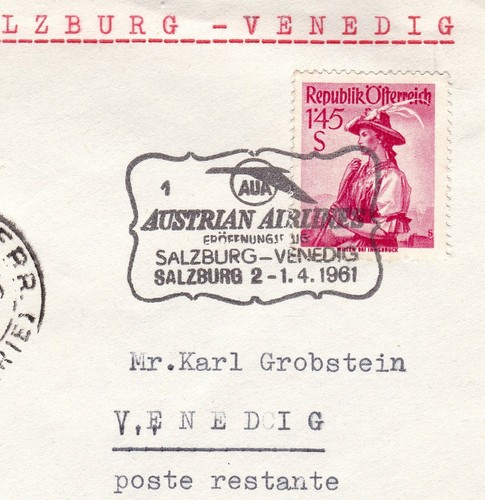 Austrian Airlines Salzburg - Venice 1961 first flight cover Italy aviation FFC - Picture 3 of 6