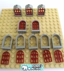 Lego Light Gray Window 1x2x2 2/3 Rounded Top Dark Red Twisted Diamond Pane X10