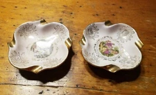 Set of 2 Vintage Victorian Era Theme Pink Ashtrays - Porcelain/Ceramic Japan  S1