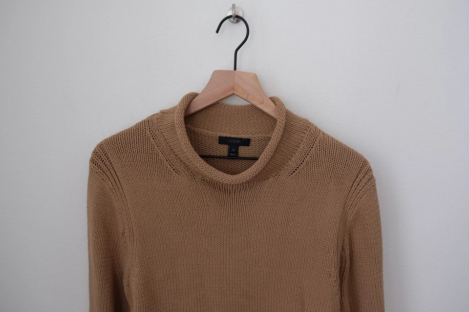 Womens J Crew Oarsman Fisherman Rollneck Sweater Medium Brown Cotton 90s Y2K - Image 3 of 3