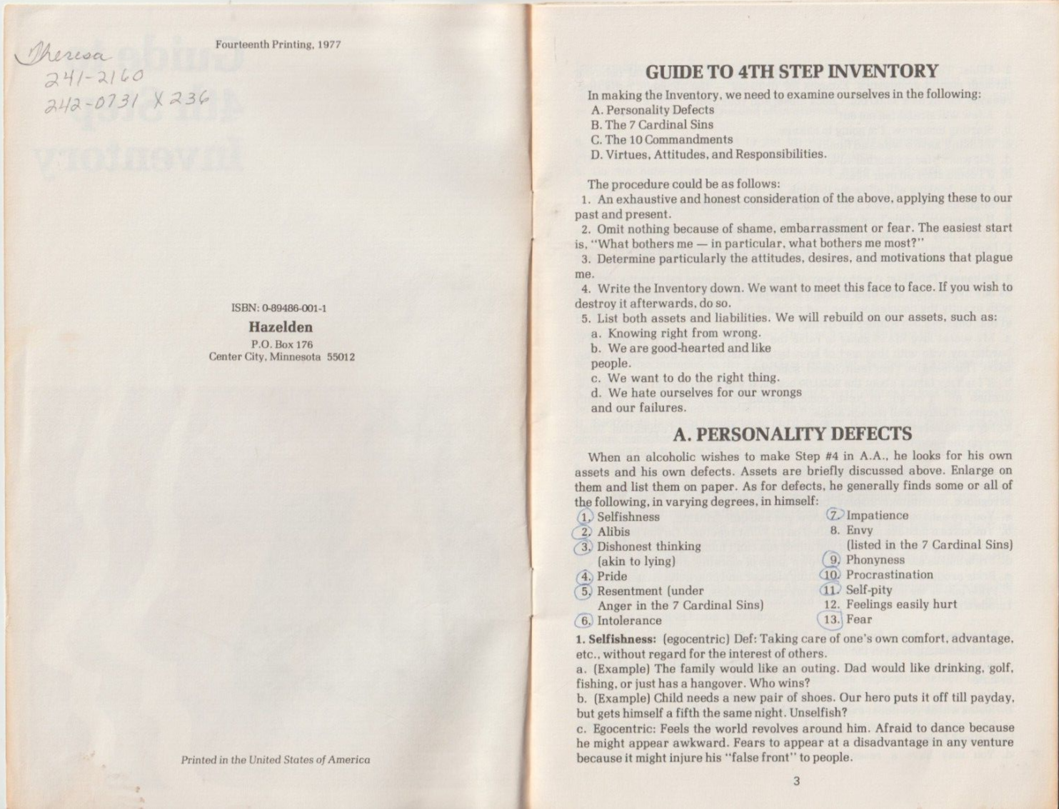 Guide to 4th Step Inventory, Hazelden, 1977, booklet, Alcoholics ...