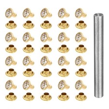 80pcs Crystal Rivets 6mm Rhinestone Stud with Installation Tool, Gold White
