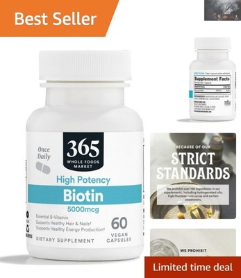 60 Count  Biotin 5000mcg Capsules - Essential B-Vitamin for Hair Growth