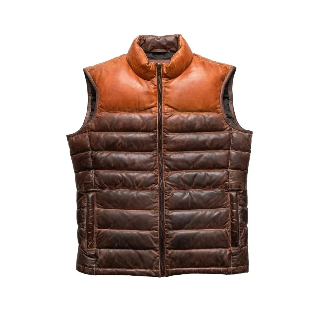 Two Tone Bridger Leather Puffer Vest Motorcycle Genuine Lambskin Leather Vest
Opens in a new window