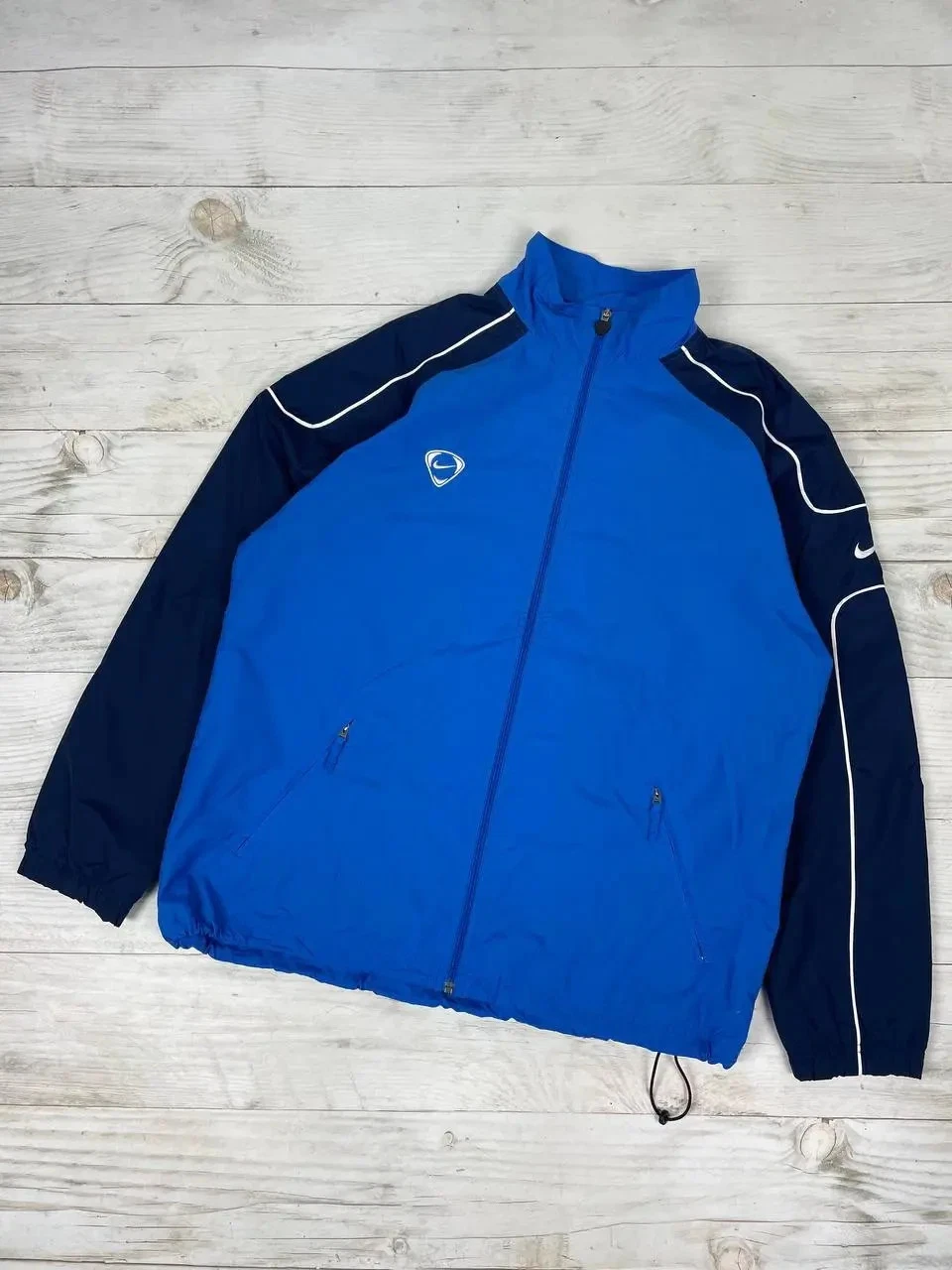 Vintage Nike Nylon Track Jacket 00s Swoosh Striped Y2K Men Size XL Blue