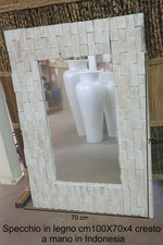 Specchio in legno artigianale cm 90x70x4 con cornice 15 cm fatto a mano in Indon