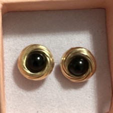 14k Solid Yellow Gold onyx Earrings &  14k Backs, 0.89gr. (i Combine shipping)