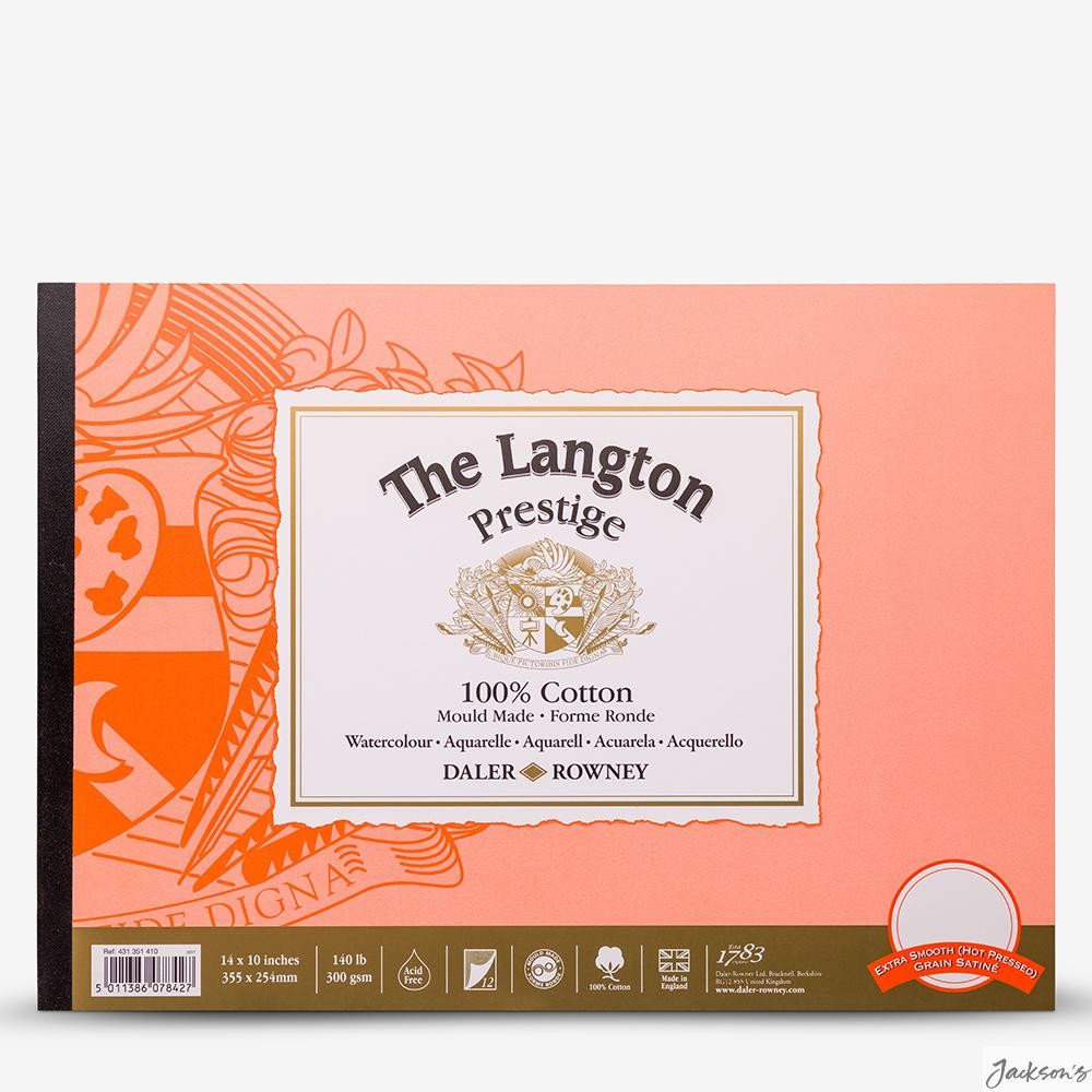 Daler-Rowney Langton Prestige Watercolour Paper Pad 100% Cotton 10x14in Hot P...