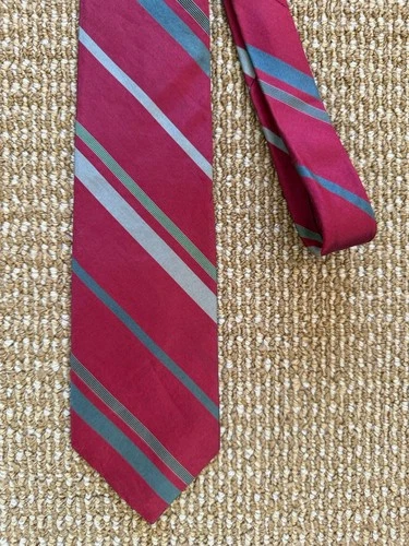 Vintage Calvin Klein Silk Tie Burgundy Blue Gray Stripe 3.25” Italian Fabric - product listing photo