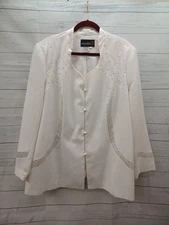 Studio B Womens Blazer Jacket Plus Sz 26W White Ivory Beaded