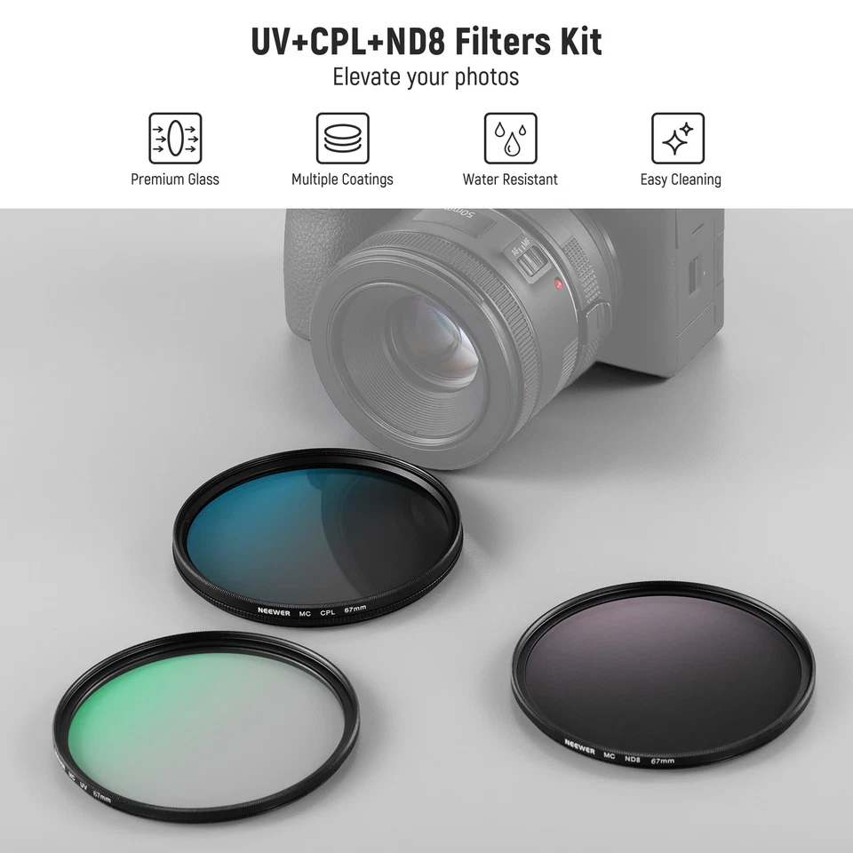 NEEWER NW SERIES AD 67mm UV/CPL/ND8 Filter Kit w/Case - Image 2 of 4