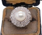 Antique Art Deco Palladium Pearl & Diamond Ring 1.00ct Single Cut Diamonds 1930s — photo 3