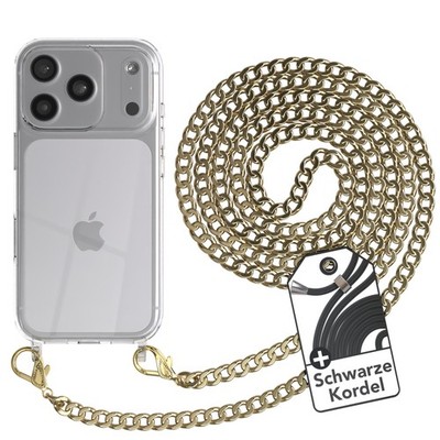 Handyhülle mit Metall Kette für Apple iPhone 17 Pro Hülle + Wechselkordel Gold