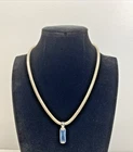 Carolina Herrera Vintage Silver Tone Blue Pendant Necklace Retro Costume Jewelry