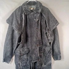 Saddlesmith Outfitters Vtg Black Denim Duster Coat Convertible Riding Snap Legs