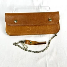 Leather Wallet Chain Mens Western Biker or Trucker Snaps + zipper 1970s Vintage