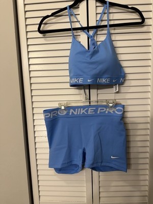 Nike Dri-fit pro Set Indy Adjustable Sports Bra & 3  Biker Shorts Medium LitBlue