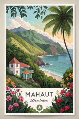 Exquisites Mahaut Dominica Reiseposter - Tropisches Karibikparadies Kunstdruck