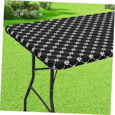 Rectangle Vinyl Table Cloth, Elastic Fitted 72" x 30" Rectangular 1 Black