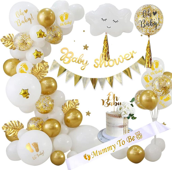 Babyparty Deko MäDchen Junge, Oh Baby Neutral Gold Shower Dekorationen Mit Mummy-image