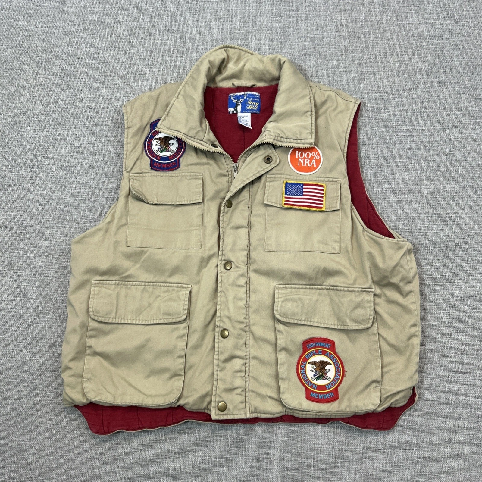 Vintage 90s Stag Hill Shooting Hunting Outdoors Cold Weather Vest XL NRA Member