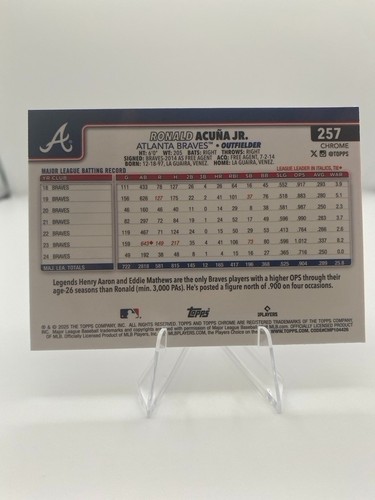 Ronald Acuna Jr. 2025 Topps Chrome #257 Purple RayWave Refractor /250 Braves - Picture 2 of 2