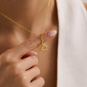 Authentic Classic Spiral Sunburst Summer Celestial Necklace Pendant 14k Yellow Gold Plated