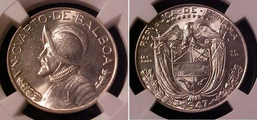 1947 Panama Silver 1/4 Balboa - NGC MS 65 Certification - Very Nice Gem BU Coin