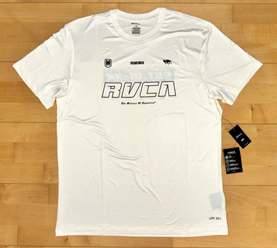 New Mens RVCA ANP Flint Crew Athletic Performance UPF +50 MMA Shirt Cream Sz L