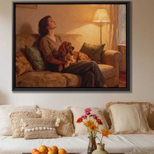 Cocker Spaniel Dog Oil Painting Framed Canvas Art for Living Room Decor