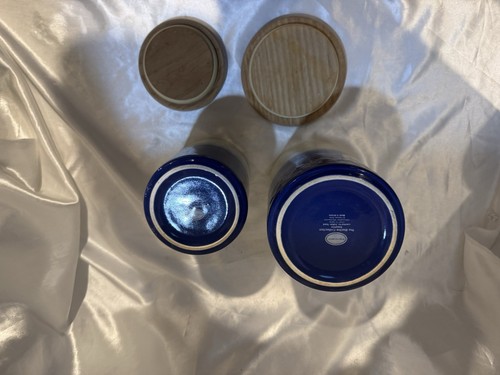 2 -Portmeirion Starfire Collection Sapphire Pattern Canisters with Wood Lids - Picture 8 of 10