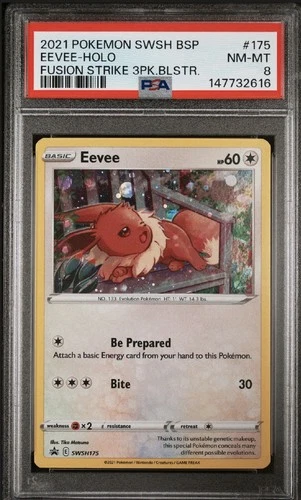 PSA 8 NM-MINT 2021 Pokemon Fusion Strike EEVEE #175 Holo Blister Promo