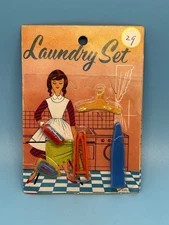 Vintage Dollhouse Laundry Accessories Set Iron Ironing Table Starch Hangar