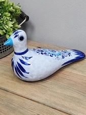 Tonala Mexican Pottery Blue Bird Sculpture Hand Painted Mexican Folk Art 